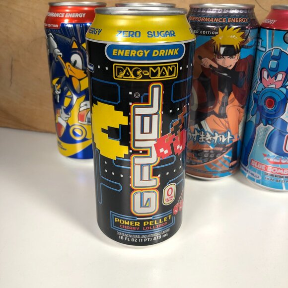 Lot of 6 G Fuel Limited Edition Energy Drink Cans Pacman Sonic Naruto Mega Man - Picture 2 of 7